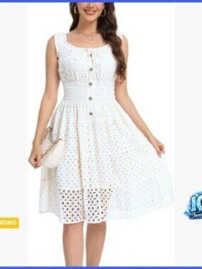 Cotton Lace Hollow Out Square Neck Casual Summer Dress